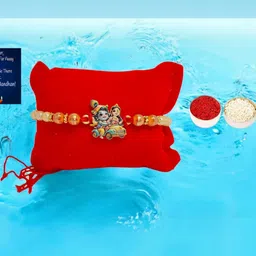 Radha Krishna Metal Rakhi Greeting card n Roli-image-38