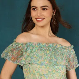 AKIMIA Floral Print Off-Shoulder Lace Boxy Crop Top-image-35