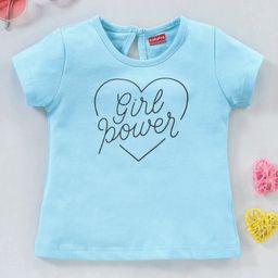 Babyhug 100% Cotton Half Sleeves Tee with Girl Power Print - Blue-image-7