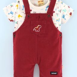 WOW Clothes Cotton Dungaree With Half Sleeves Inner T-Shirt Wild Animal Print - Maroon-16