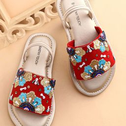 Earthy Touch Printed Ethnic Footwear with Back Strap - Red-image-91