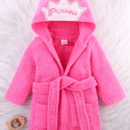 Babyhug Woven Terry Full Sleeves Hooded Bath Robe Princess Patch - Pink-picture-42