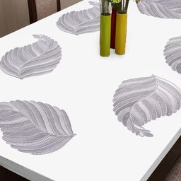 FABINALIV Set of 6 Floral Textured PVC Table Mats - Silver-14