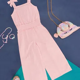 Pantaloons Junior Sleeveless Self Designed Solid Jumpsuit - Pink-picture-29