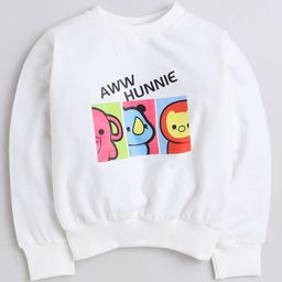 Aww Hunnie Full Sleeves Cartoon Animals Printed Cotton Terry Autumn Winter Sweatshirt - White-image-54