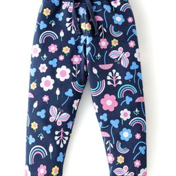 Babyhug Cotton Knit Full Length Track Pant Floral & Butterfly Print - Navy Blue-image-44