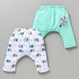 OHMS Cotton Single Jersey Knit Full Length Diaper Pants Elephant Print Pack of 2 - Blue & White-image-21