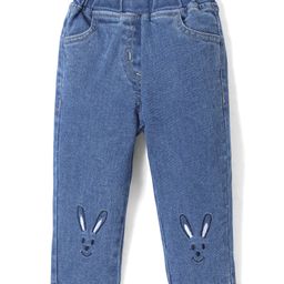 Kookie Kids Cotton Lycra Knit  Full Length Denim Jeans with Embroidery Detailing - Blue-image-52
