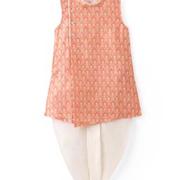Babyhug Woven Full Sleeveless Kurta & Dhoti Set with Floral Digital Print - Orange-picture-43