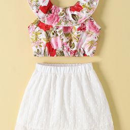 Kookie Kids Sleeveless Top & Skirt Set Floral Print - Multicolor-image-46