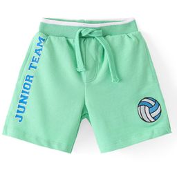 Babyhug Cotton Looper Knit Shorts Football & Text Patch -  Green-image-17