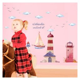 Jaamso Royals Creative Watercolor Lighthouse Kids Room Decor Wall Sticker-image-31