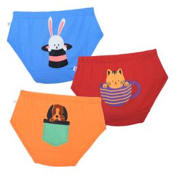 Plan B Cotton Pack Of 3 Baby Dog & Cat Printed Panties - Red Orange & Blue-image-35