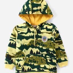 Babyhug Cotton Knit Full Sleeves Hooded Sweatshirt with Camouflage Design & Patch Detailing - Dark Green-image-51