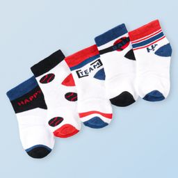 Honeyhap Premium Cotton Bamboo Spandex With Bio Finish Designed Socks Pack of 5 - Red Blue & Black-image-51