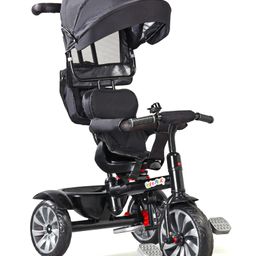 Plug & Play Kids Trike with Adjustable Parent Handle, Safety Harness & Wheel Brakes, Removable Canopy, 360 Degree Rotating Seat& Internal Parental Movement Rod | High Backrest| Cushion Seat| Non-slip Pedal - Black-13