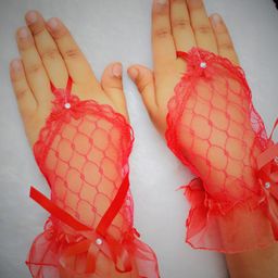 Tipy Tipy Tap Fingerless Netted Gloves - Red-image-13