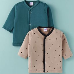 Ben Benny Fleece Knit Full Sleeves Jhablas with Polka Dots Pack of 2 - Tan & Teal Blue-image-21