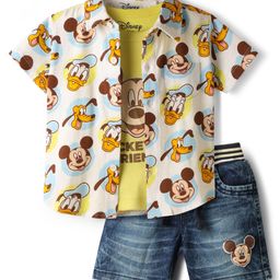 Babyhug Disney Single Jersey Knit Half Sleeve Shirt with Sleeveless Inner Tee & Shorts Set with Mickey Mouse Graphics - Multicolor-image-37
