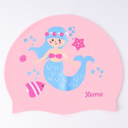 Swimming Cap with Mermaid Print Free Size - Pink-image-24