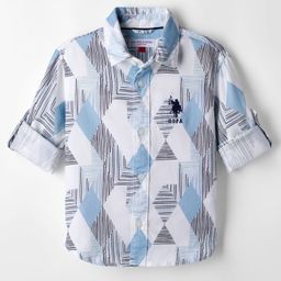 US Polo Assn 100% Cotton Woven Full Sleeves Shirt With Abstract Print - White-image-90