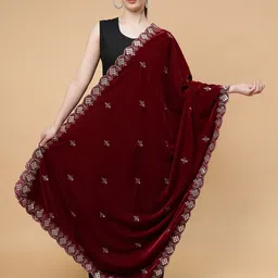 Moda Chales Floral Embroidered Velvet Dupatta With Mirror Work-picture-34