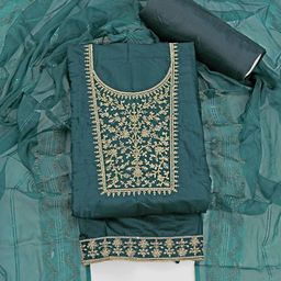 ASISA Floral Embroidered Sequinned Chanderi Silk Unstitched Dress Material-image-46