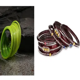 SOMIL Set of 18 Green Alloy Artificial Stones & Beads Bangles-image-90
