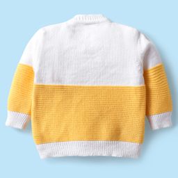 Babyhug Knitted Full Sleeves Color Block Front Open Sweater Set with Booties & Cap - Yellow & White image 3
