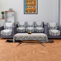 RUBOXA Grey & White Printed Velvet Sofa Cover-image-79