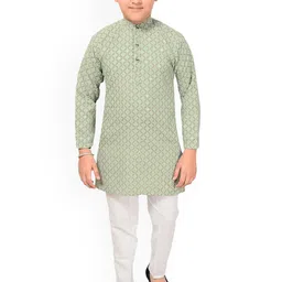 Little Needle Boys Embroidered Regular Chikankari Kurta with Trousers-35
