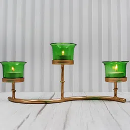 HOSLEY Gold-Toned & Green Candle Holder-image-73