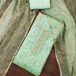 DIVASTRI Floral Printed Sequinned Organza Unstitched Dress Material-image-23
