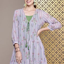House of Pataudi Shoulder Straps Jashn Kurta With Longline Shrug-picture-22