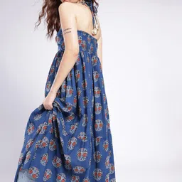 glitchez Classic Charm Ethnic Motifs Printed Plunge Halter Neck Tiered Maxi Dress-picture-19
