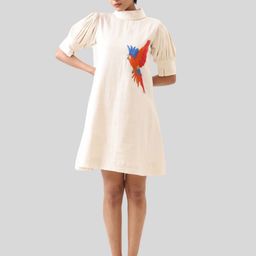 Jilmil Embroidered Khadi A-Line Dress-image-80