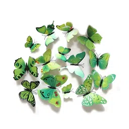 INDIAN ROYALS Set Of 12 Green & Black 3D Butterfly Waterproof Wall Stickers-16