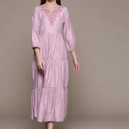 aarke Ritu Kumar Floral Embroidered Puff Sleeve A-Line Midi Dress-picture-12