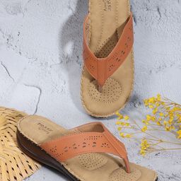 TRASE Tan Brown Laser Cut Comfort Flats-image-23