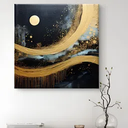 Myntra Elegant Homes Black & Gold-Toned Moon Printed Canvas Wall Art-20