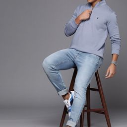 Allen Solly Men Blue Solid Mock Collar Half Zipper Sweatshirt-image-72