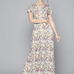 SASSAFRAS Women Off White & Green Floral Printed Maxi Dress-image-46