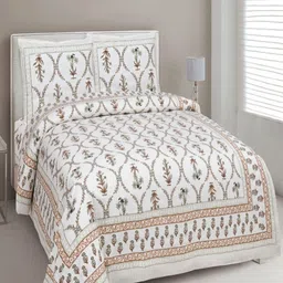 Bombay Spreads Beige & Off White Floral 180 TC King Bedsheet with 2 Pillow Covers-image-86