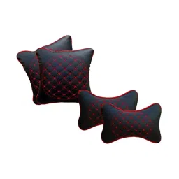 Auto Pearl Black, Red Diamond Neck Rest with Cushion Set of 4 Pcs for Tata Hexa-24