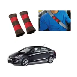 Auto Pearl Seat Belt Cushion (Pack of 2, Brown Red) for - Verna Fluidic-35