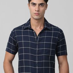 Mufti Men Spread Collar Windowpane Checked Cotton Slim Fit Casual Shirt-image-65