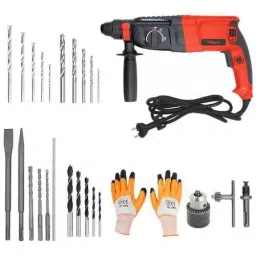 Hillgrove HGCM252M1 1200 W 26 mm Hammer Impact Drill Machine Set Gloves HGCM513-16