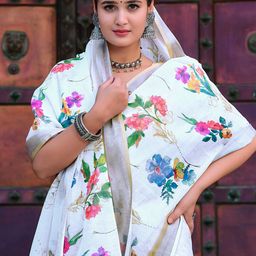 KALINI Floral Printed Linen Blend Saree-37