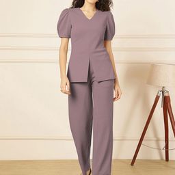 Selvia V-Neck Short Sleeves Top With Trousers Co-Ords-42