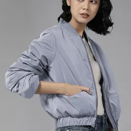 The Roadster Lifestyle Co. Women Blue Crop Padded Jacket-55